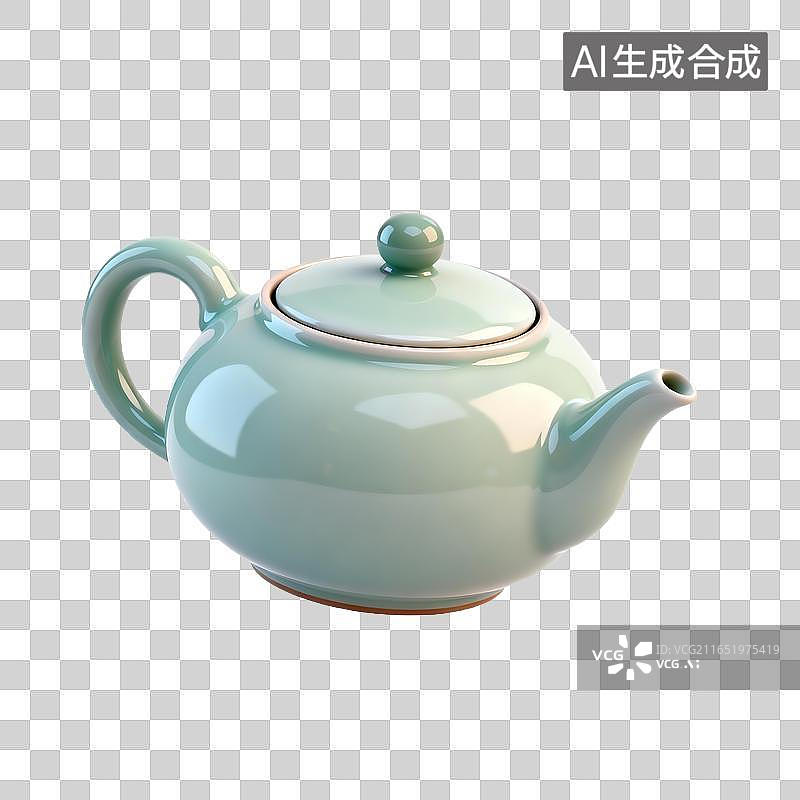 【AI数字艺术】淡青釉提梁瓷茶壶图片素材