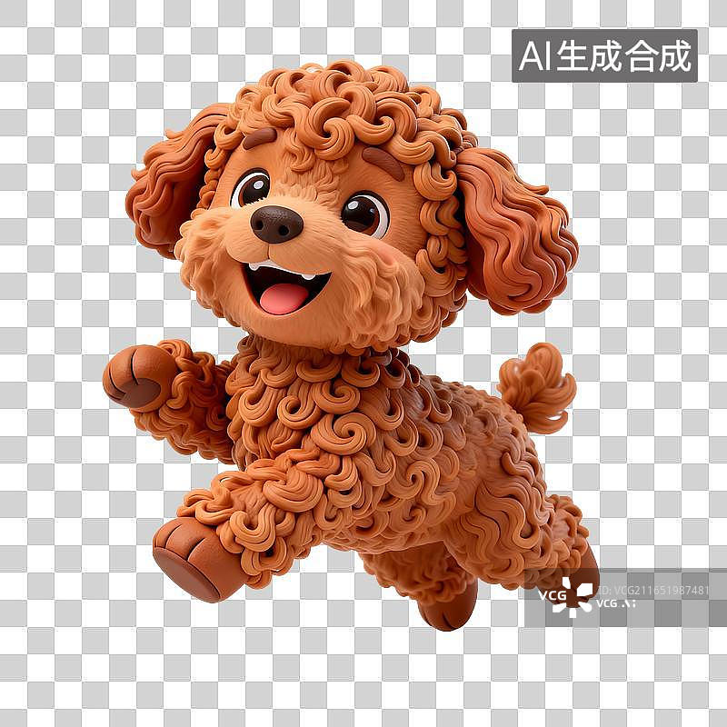 【AI数字艺术】欢快奔跑的卷毛泰迪小狗形象图片素材