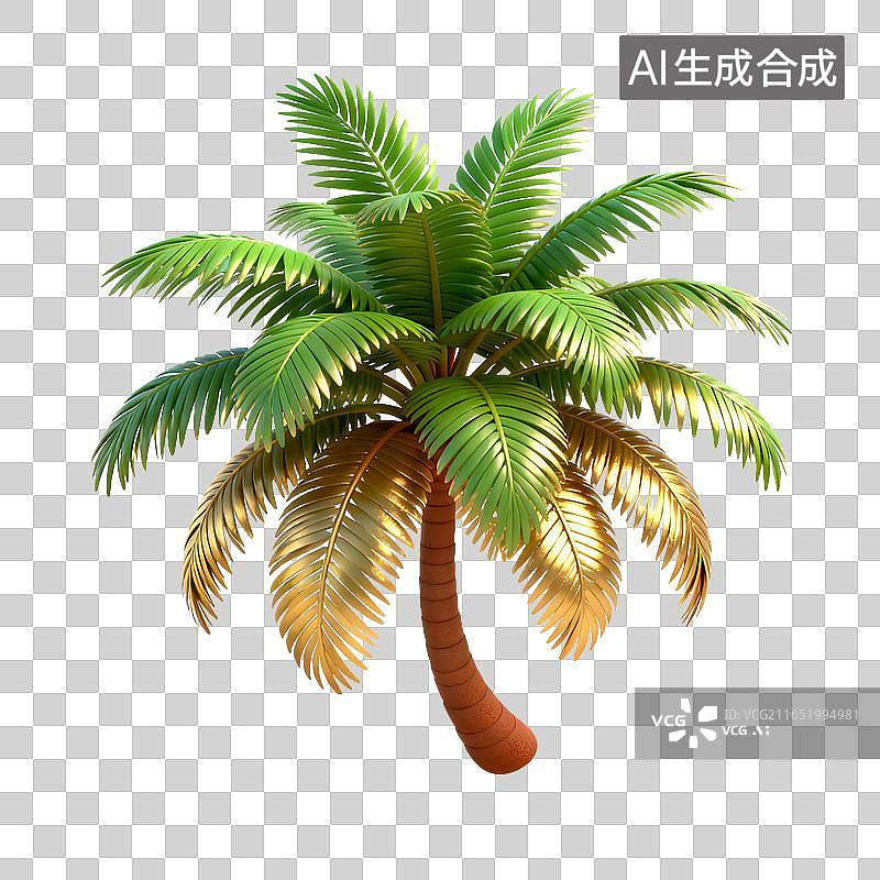【AI数字艺术】热带小岛棕榈树卡通插画图片素材