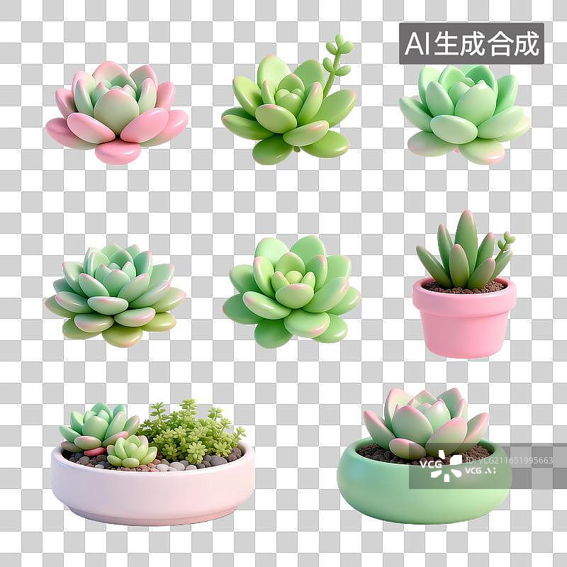 【AI数字艺术】多款彩色花盆里的可爱多肉植物图片素材