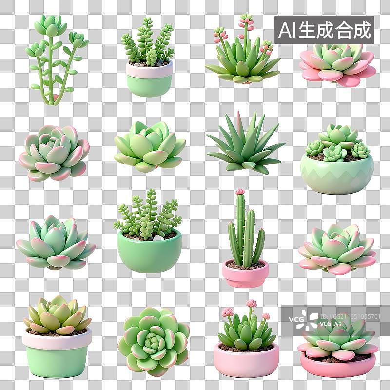 【AI数字艺术】多款彩色花盆里的可爱多肉植物图片素材