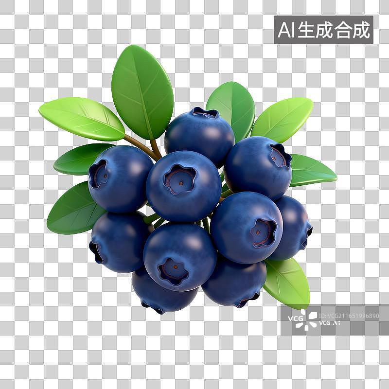 【AI数字艺术】新鲜带叶的蓝莓果簇特写图片素材