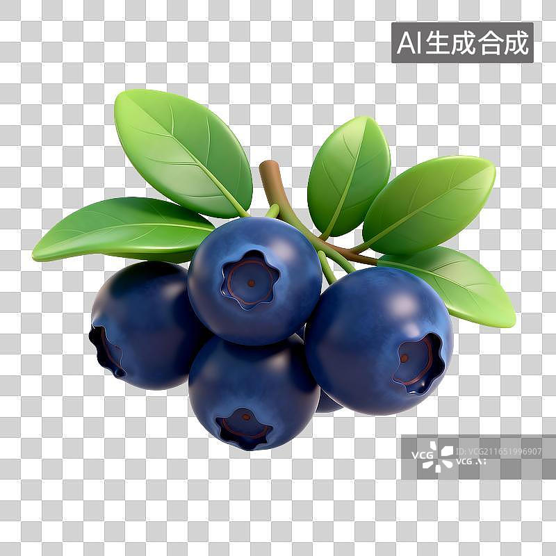 【AI数字艺术】新鲜带叶的蓝莓果簇特写图片素材
