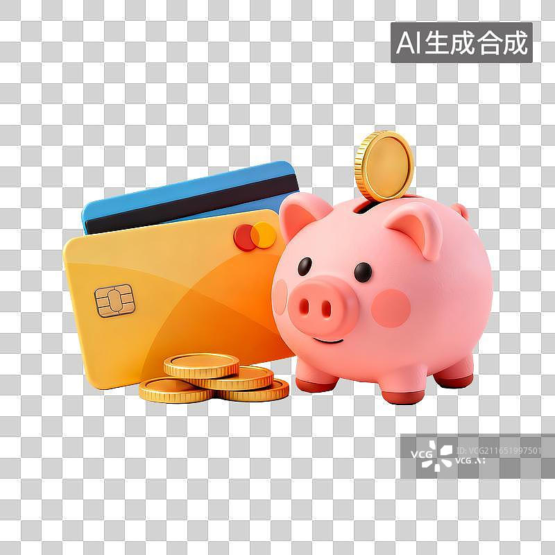 【AI数字艺术】存钱罐信用卡金币储蓄理财概念图片素材