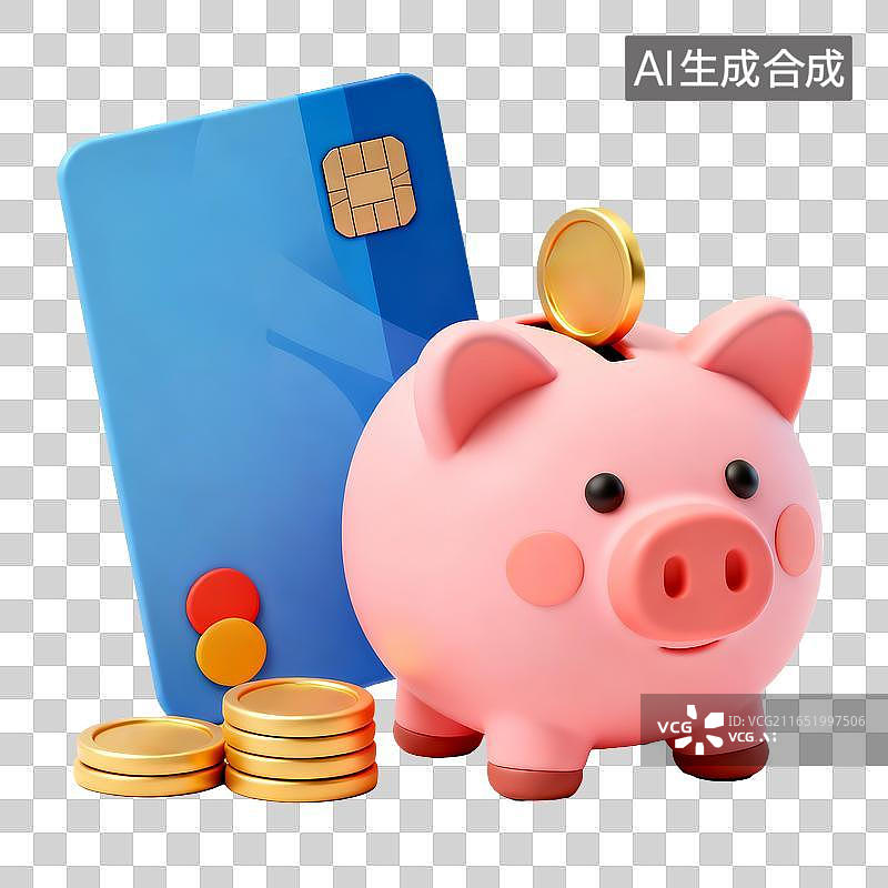 【AI数字艺术】存钱罐信用卡金币储蓄理财概念图片素材