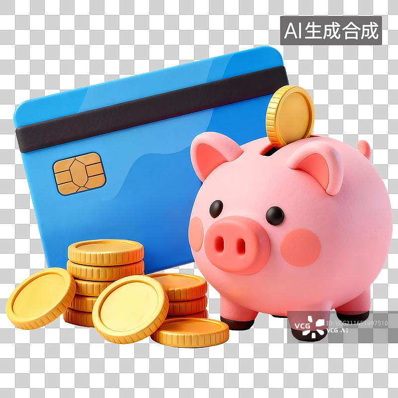 【AI数字艺术】存钱罐信用卡金币储蓄理财概念图片素材