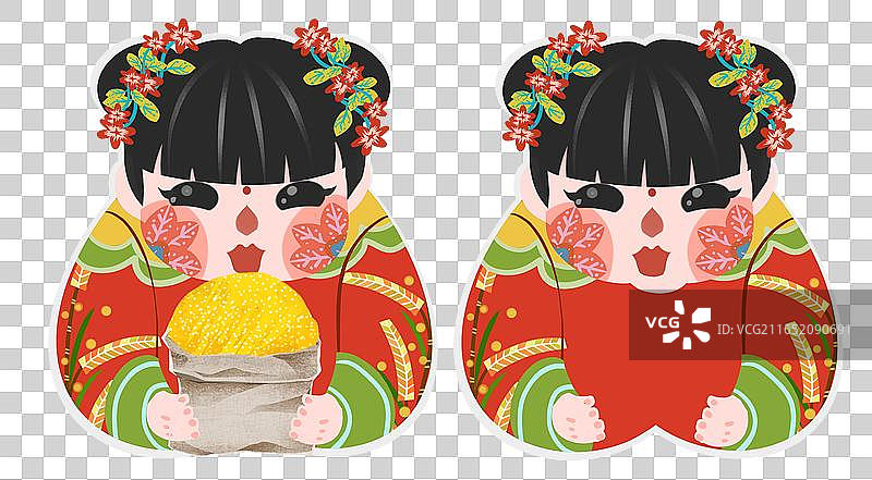 中国风彩色剪纸丰收插画元素图片素材