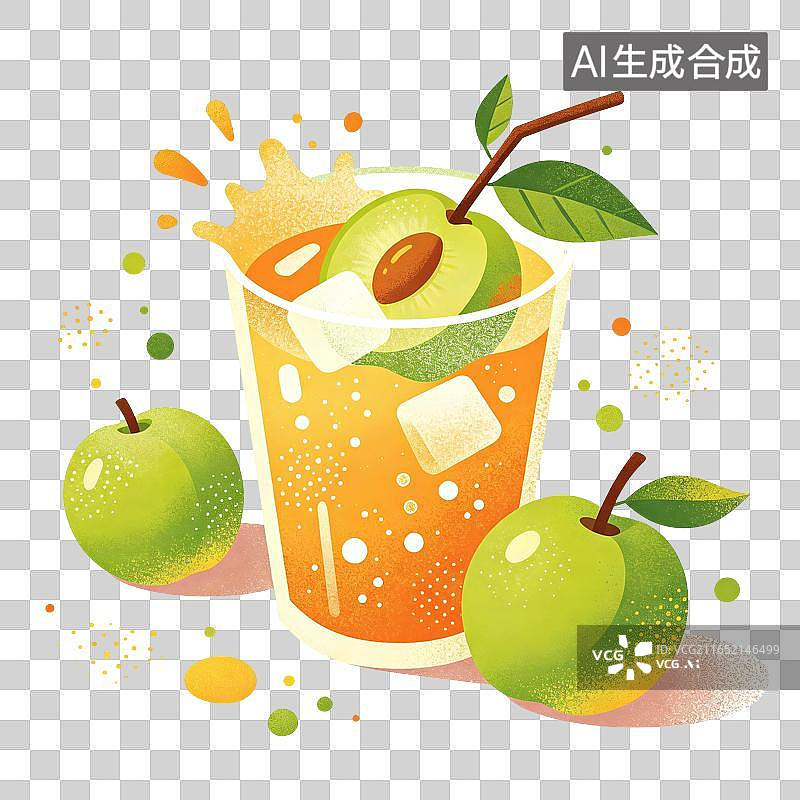 【AI数字艺术】青梅果汁饮料插画图片素材