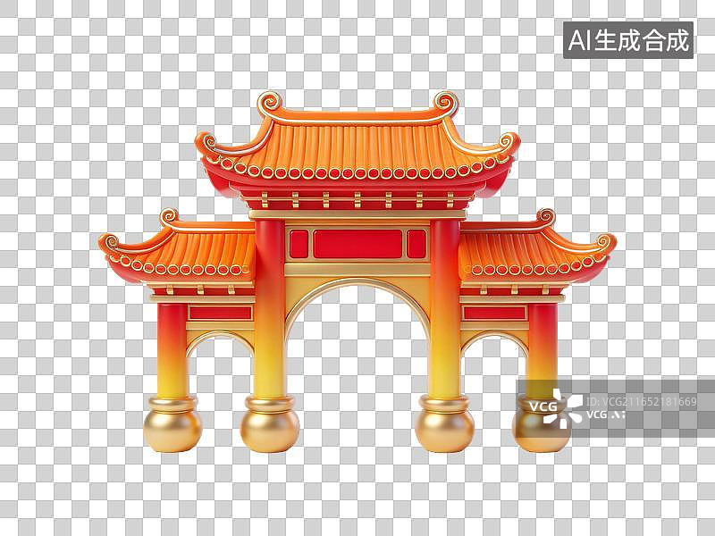 【AI数字艺术】中式传统牌坊建筑插画元素图片素材