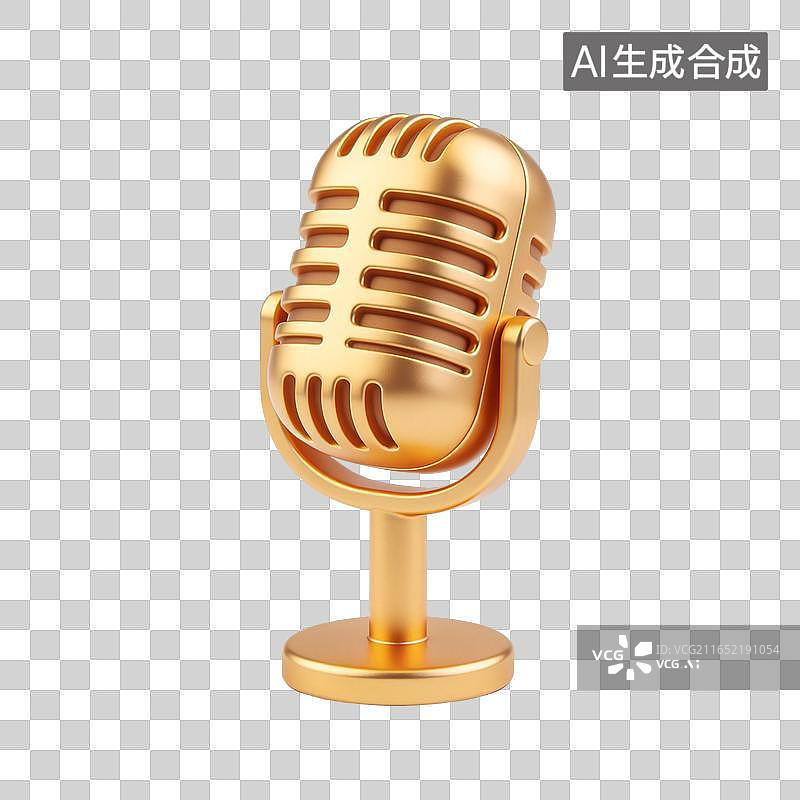 【AI数字艺术】金色复古麦克风话筒插画元素图片素材
