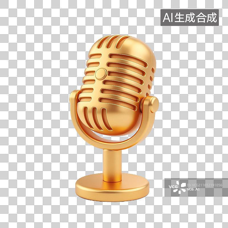 【AI数字艺术】金色复古麦克风话筒插画元素图片素材