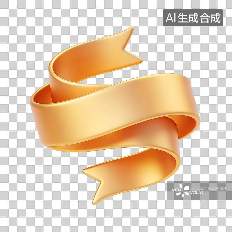 【AI数字艺术】金色丝带飘带优雅插画元素图片素材
