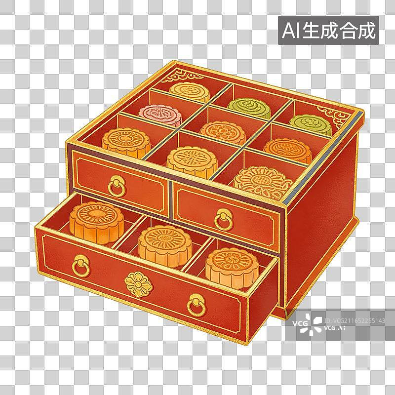【AI数字艺术】国风传统精致多层食盒中秋插画元素图片素材