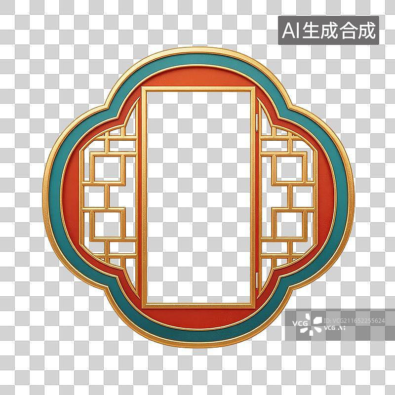 【AI数字艺术】中式古典镂空花窗插画元素图片素材