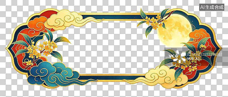 【AI数字艺术】国风唯美祥云桂花玉兔边框插画元素图片素材