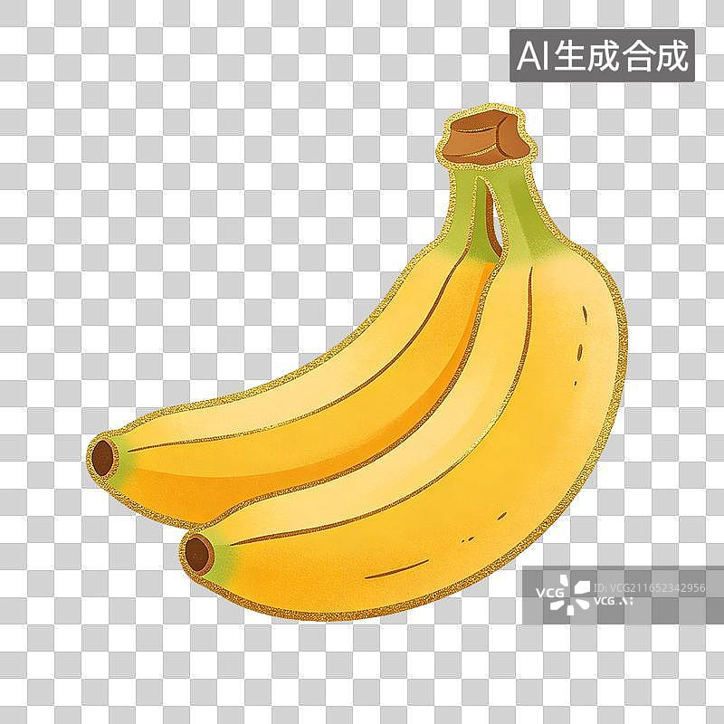 【AI数字艺术】国风唯美成串金黄香蕉插画元素图片素材
