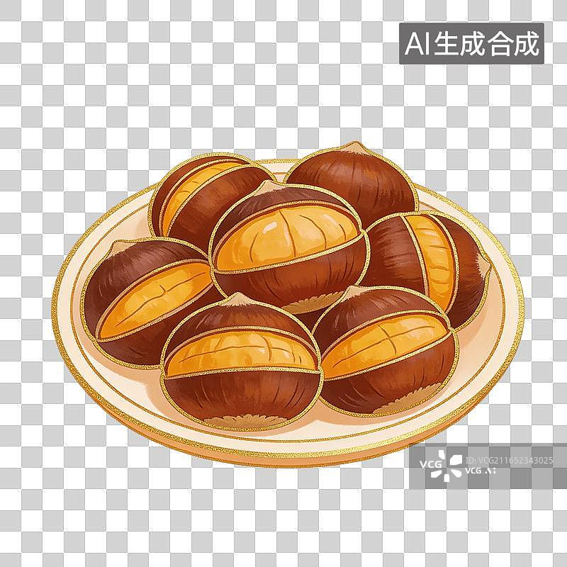 【AI数字艺术】国风唯美秋令焦香糖炒栗子插画元素图片素材