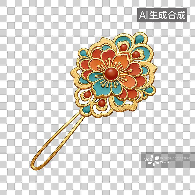 【AI数字艺术】古风步摇金簪插画元素图片素材