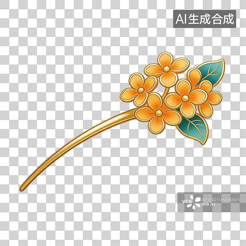 【AI数字艺术】古风桂花金簪插画元素图片素材