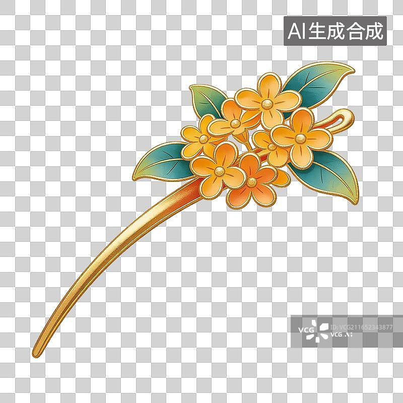 【AI数字艺术】古风桂花金簪插画元素图片素材