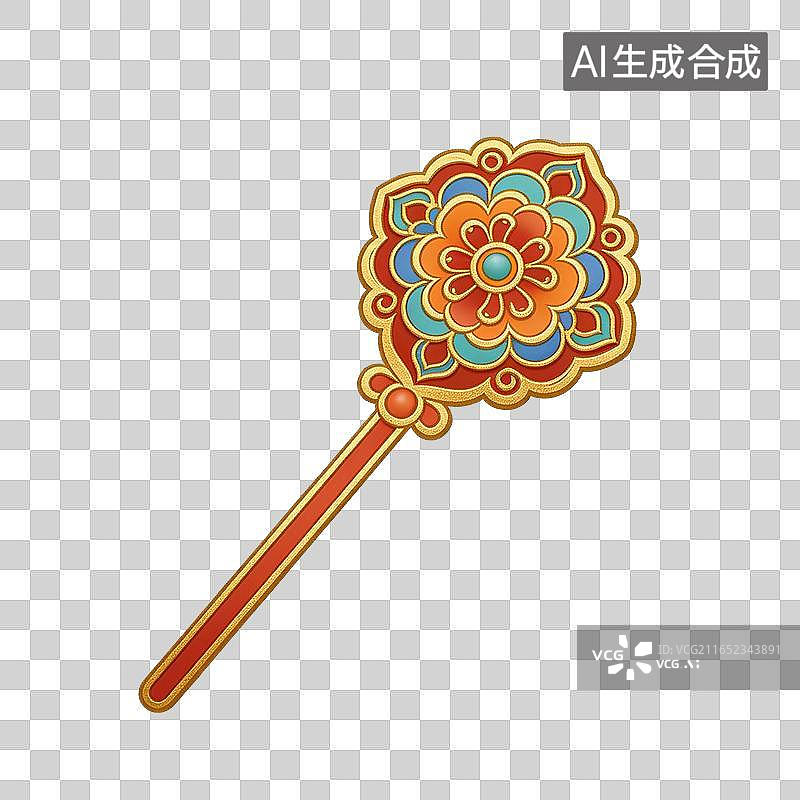 【AI数字艺术】古风步摇金簪插画元素图片素材