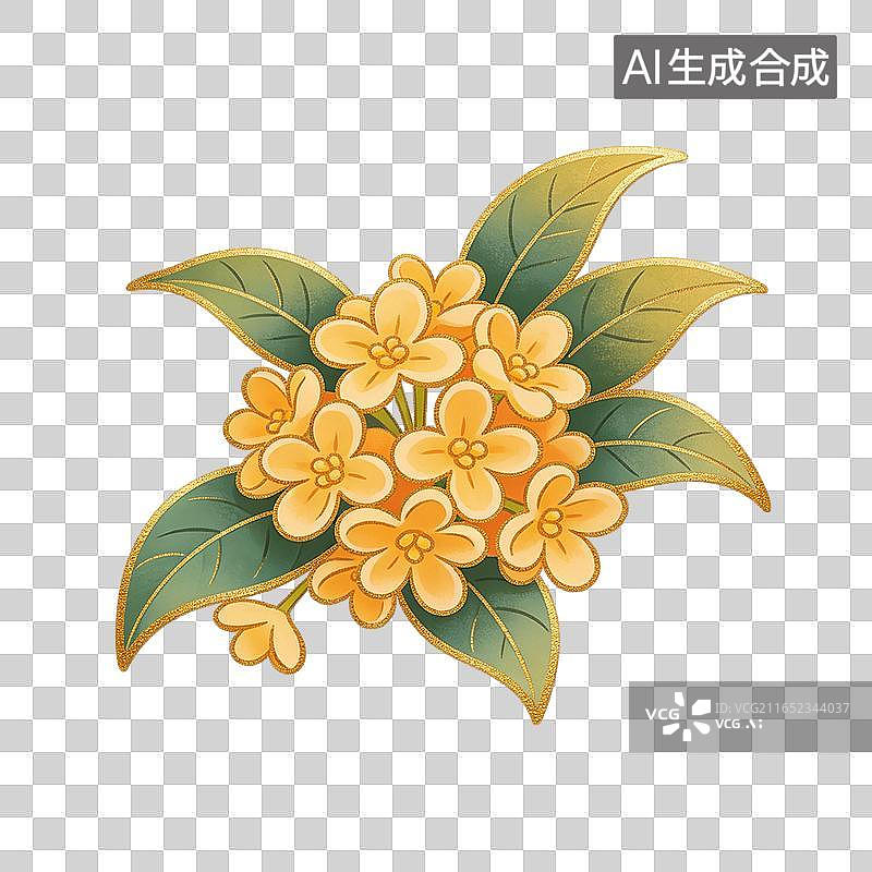 【AI数字艺术】古风金桂花簇插画元素图片素材