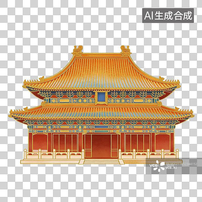 【AI数字艺术】国风月下古建筑宫殿插画元素图片素材
