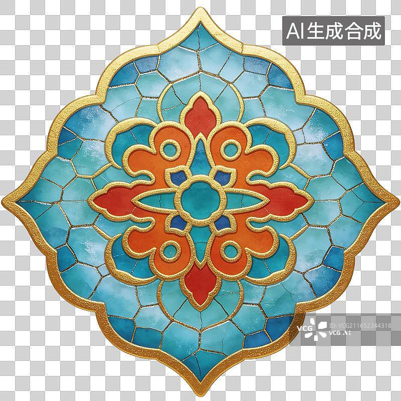 【AI数字艺术】古风琉璃花窗冰裂纹图案插画元素图片素材