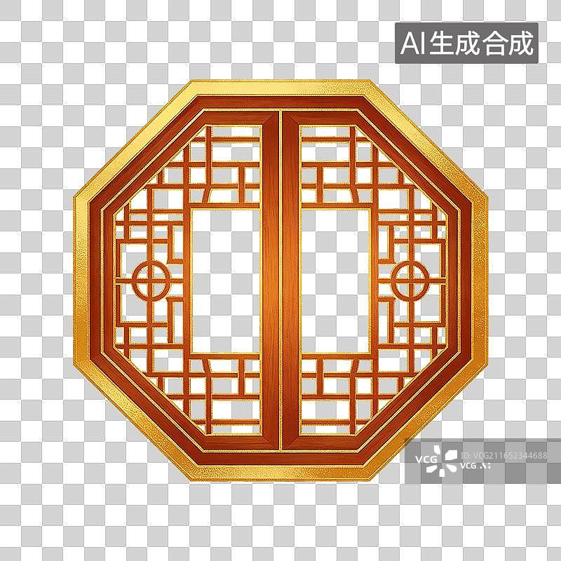 【AI数字艺术】古风八角窗格窗景边框插画元素图片素材