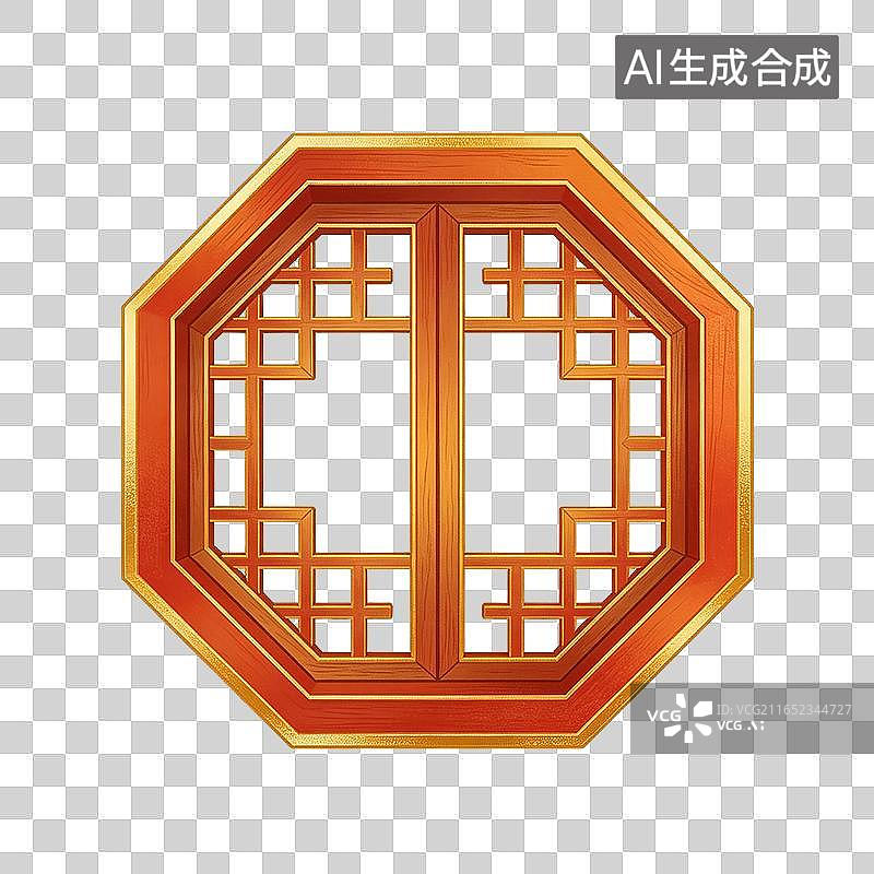 【AI数字艺术】古风八角窗格窗景边框插画元素图片素材