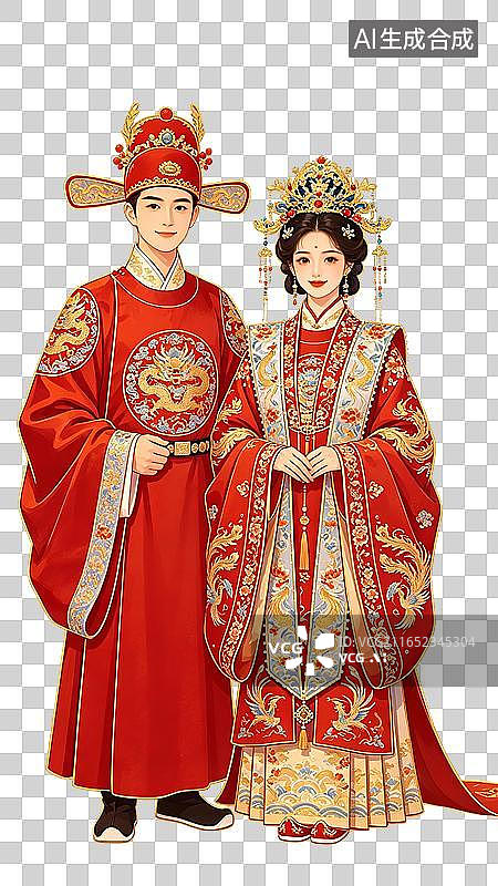 【AI数字艺术】国风传统中式婚礼人物插画元素图片素材