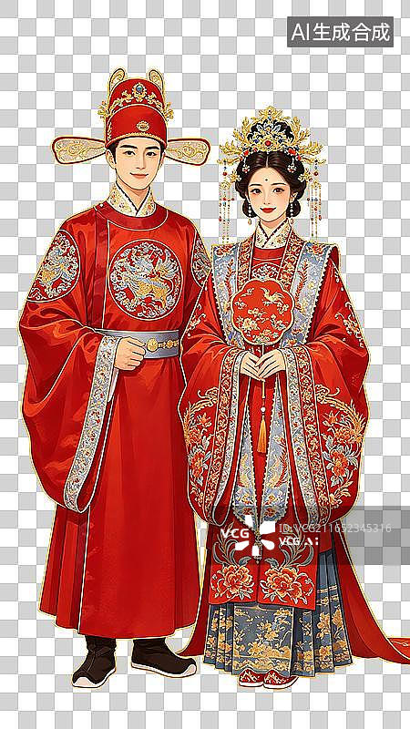 【AI数字艺术】国风传统中式婚礼人物插画元素图片素材