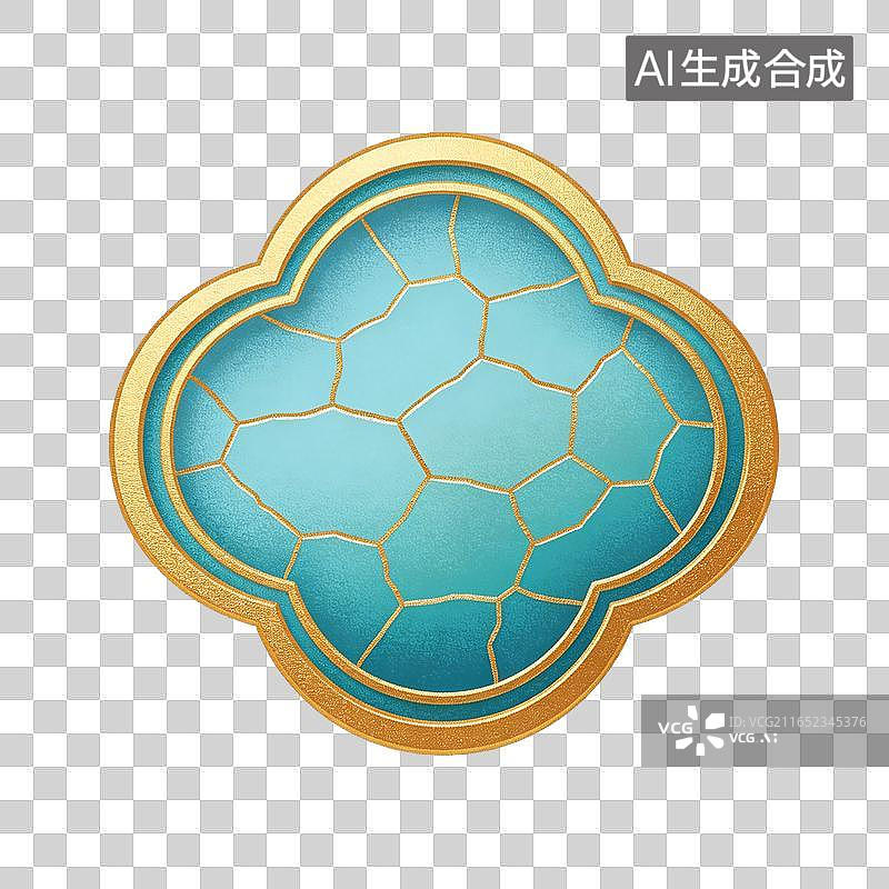 【AI数字艺术】国风青绿冰裂纹窗格插画元素图片素材