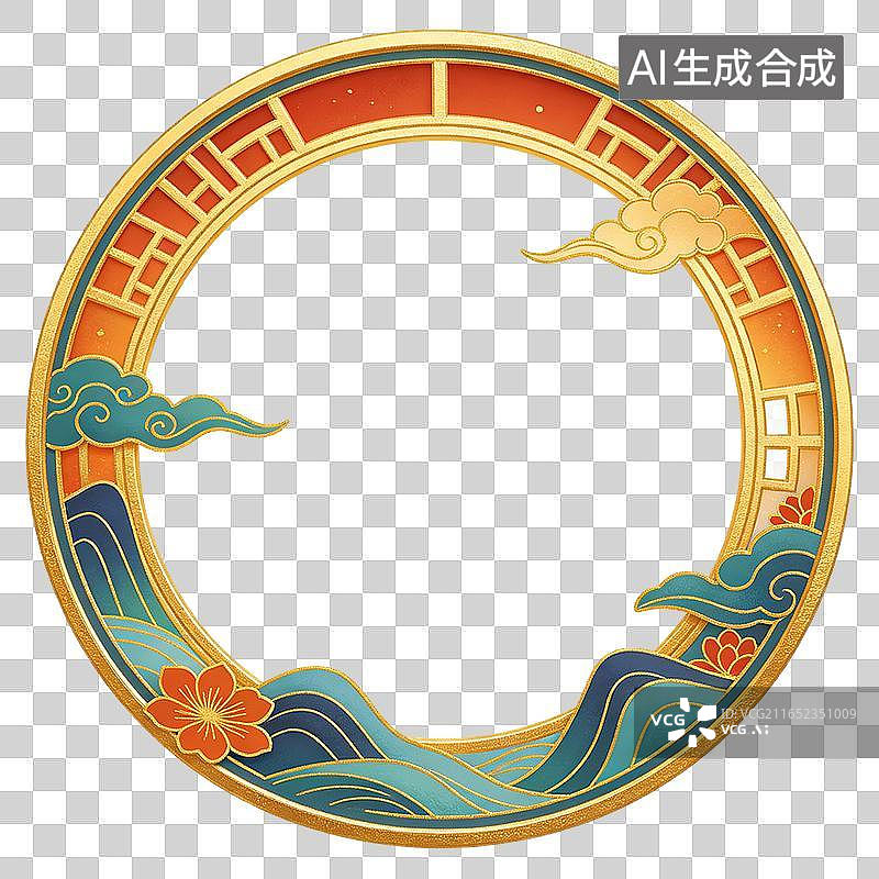 【AI数字艺术】古风圆形窗景插画元素图片素材