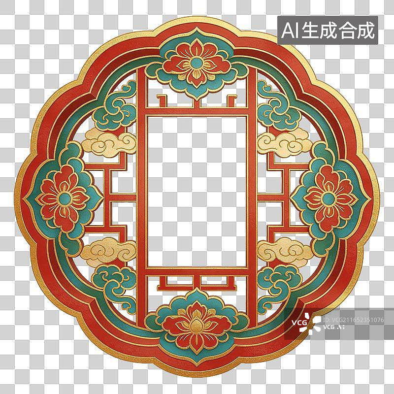 【AI数字艺术】古风花窗窗格插画元素图片素材