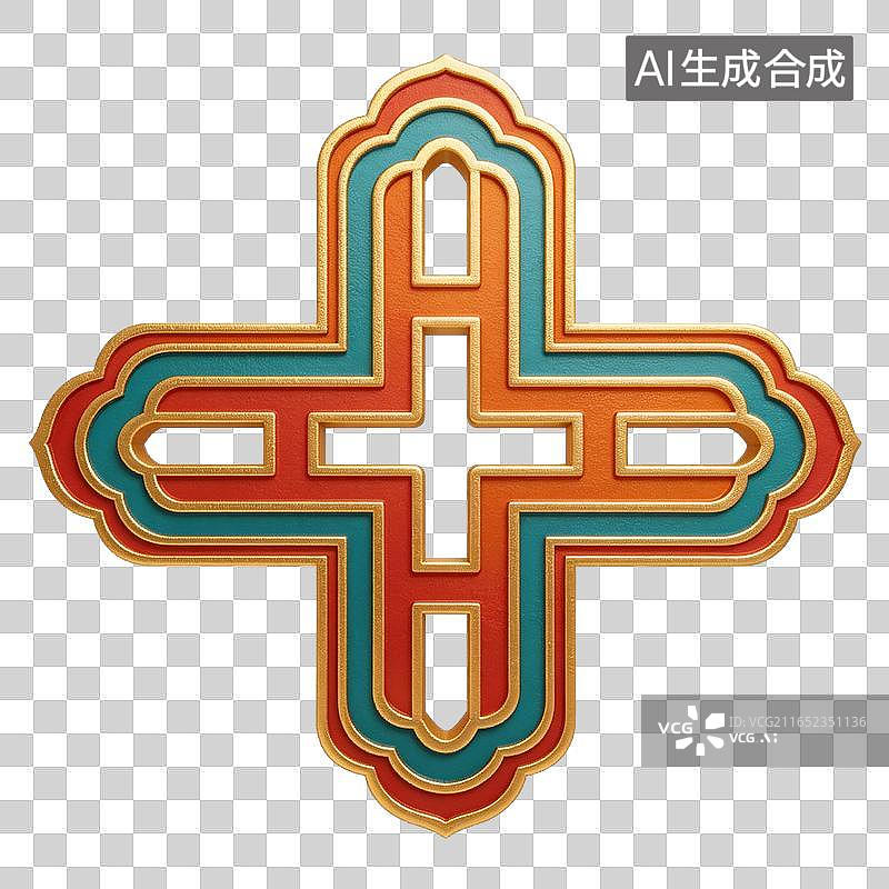 【AI数字艺术】古风十字吉祥纹样插画元素图片素材