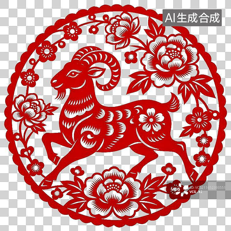 【AI数字艺术】羊年生肖圆形剪纸图片素材