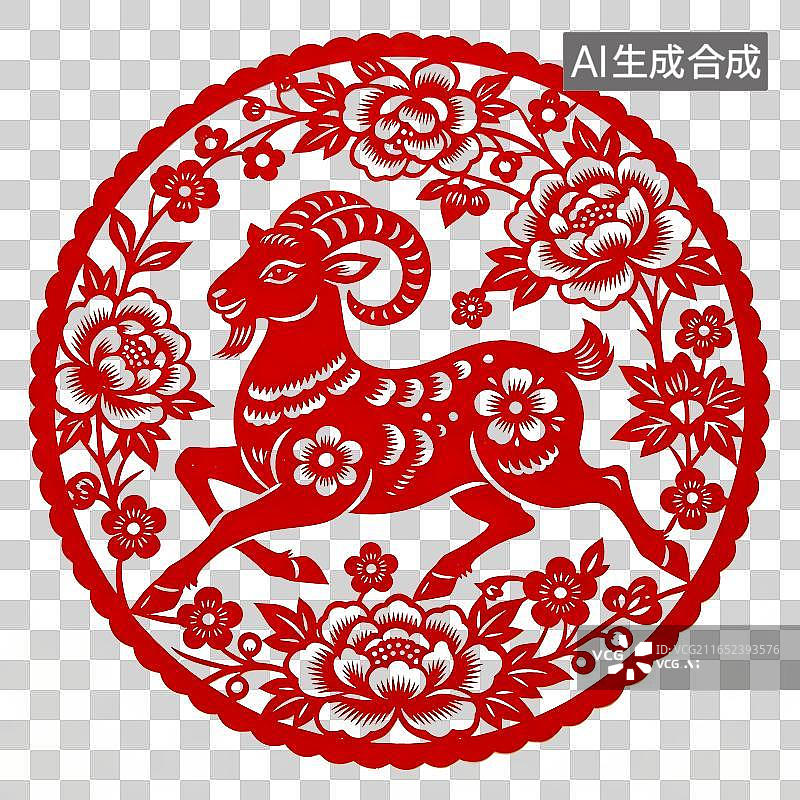 【AI数字艺术】羊年生肖圆形剪纸图片素材
