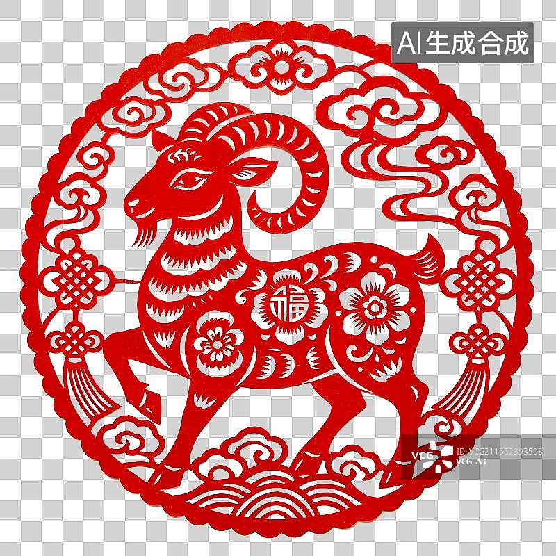 【AI数字艺术】羊年生肖圆形剪纸图片素材