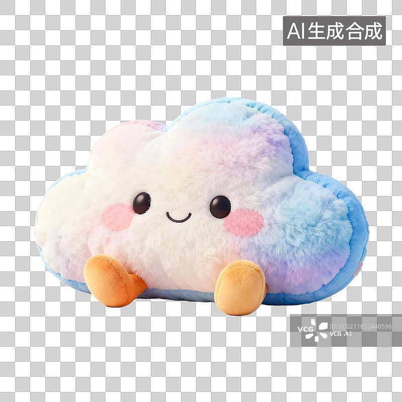 【AI数字艺术】可爱笑脸云朵造型毛绒抱枕图片素材