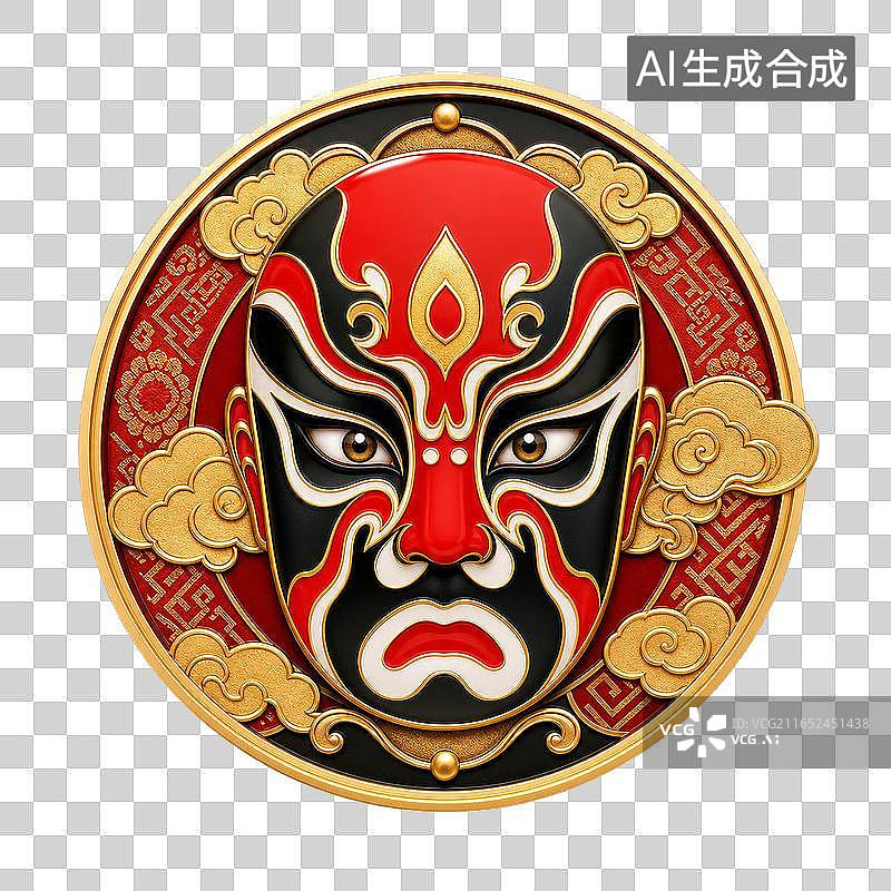 【AI数字艺术】四川成都川剧变脸金属徽章风免抠PNG元素图片素材
