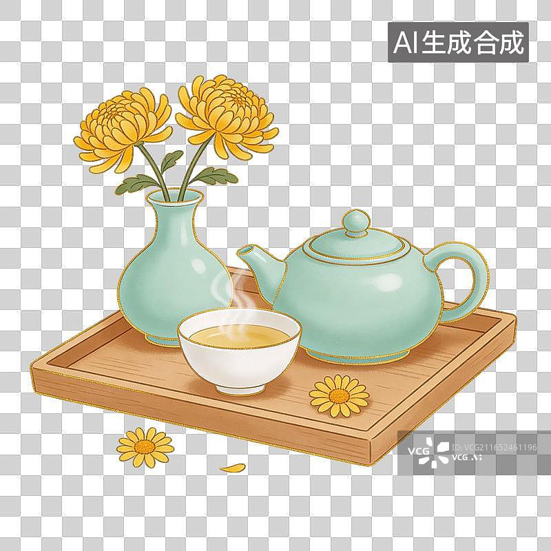 【AI数字艺术】国风重阳节茶席插画元素图片素材