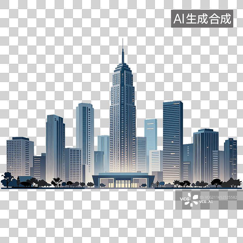 【AI数字艺术】现代城市天际线高楼林立剪影图片素材