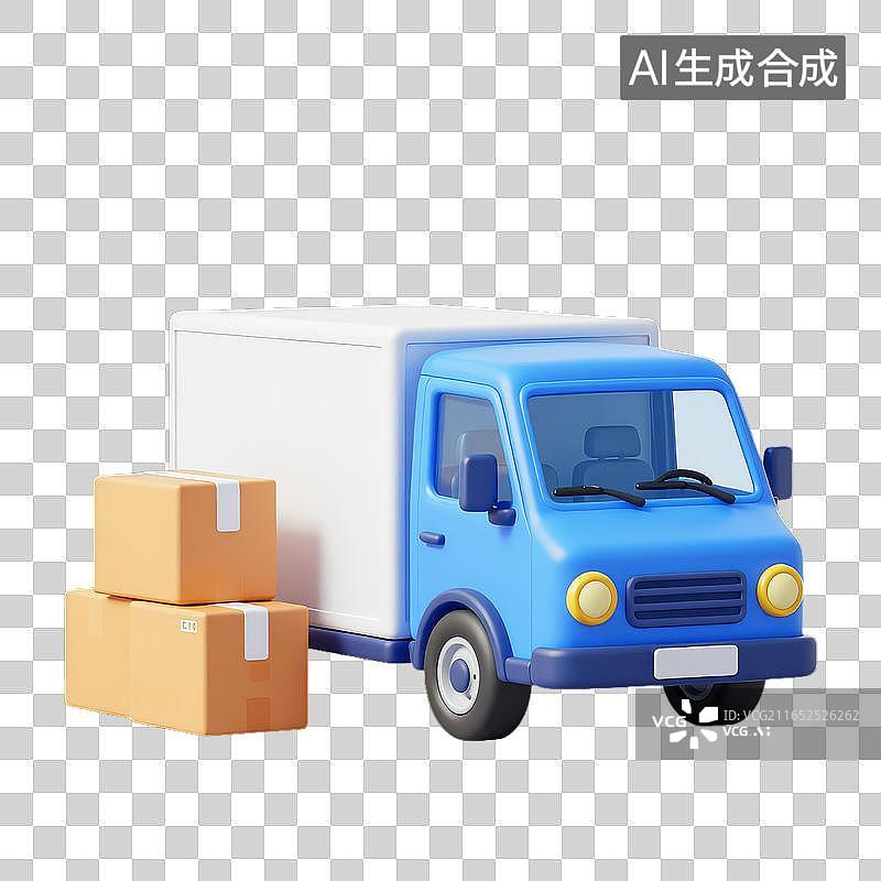 【AI数字艺术】蓝色货车旁堆放两个纸箱图片素材