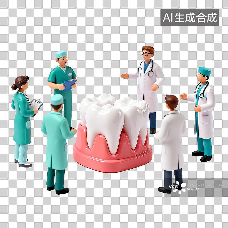 【AI数字艺术】牙科医疗团队围绕牙齿开展研讨图片素材