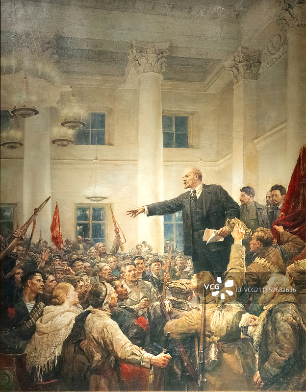 中国共产党历史展览馆《列宁宣布苏维埃政权成立》油画作者苏联弗-谢罗夫1947年图片素材