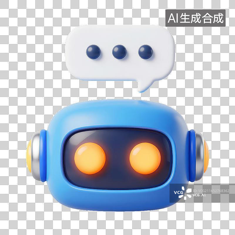 【AI数字艺术】蓝色机器人带对话气泡发光眼睛图片素材