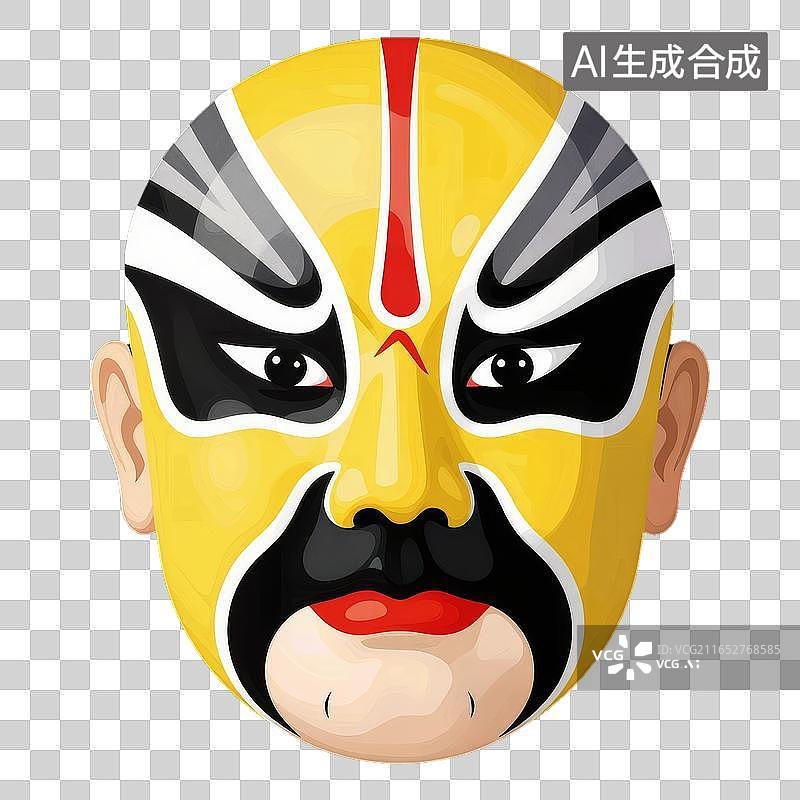 【AI数字艺术】黄色脸谱京剧人物面具特写图片素材