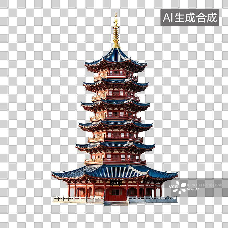 【AI数字艺术】红色多层飞檐古塔建筑模型图片素材