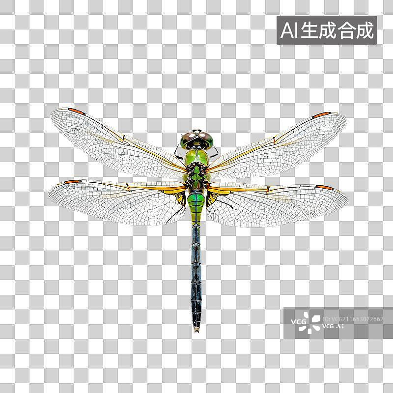 【AI数字艺术】绿色蜻蜓展翅停驻白色背景图片素材